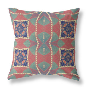 Homeroots 20"X20" Red Green Indigo Zippered Suede Geometric Throw Pillow   417846