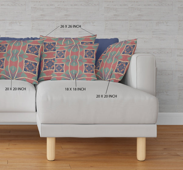 Homeroots 20"X20" Red Green Indigo Zippered Suede Geometric Throw Pillow   417846