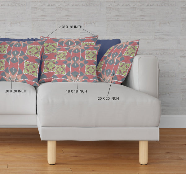 Homeroots 20"X20" Red Yellow Gray Zippered Suede Geometric Throw Pillow   417855