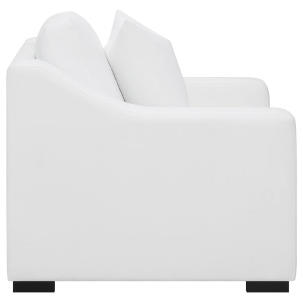 English Elm Chelan White Fabric Accent Chair with Sloped Arms Boxed Cushions and Cappuccino Wood Legs B062P440261