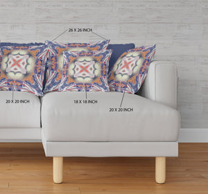 Homeroots 20"X20" Blue Orange Muted Yellow White Zippered Suede Geometric Throw Pillow   417864