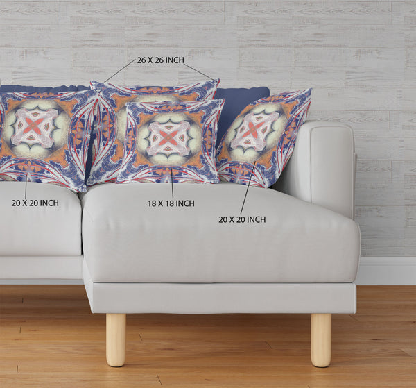 Homeroots 20"X20" Blue Orange Muted Yellow White Zippered Suede Geometric Throw Pillow   417864