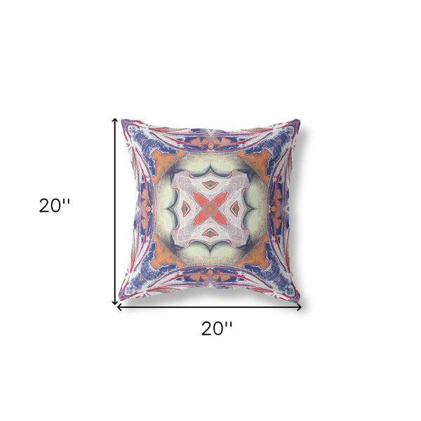 Homeroots 20"X20" Blue Orange Muted Yellow White Zippered Suede Geometric Throw Pillow   417864