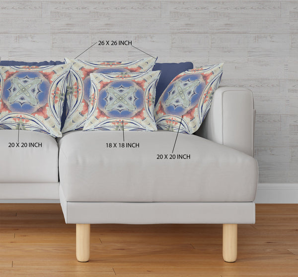 Homeroots 20"X20" Cream Peach Evening Blue Zippered Suede Geometric Throw Pillow   417870