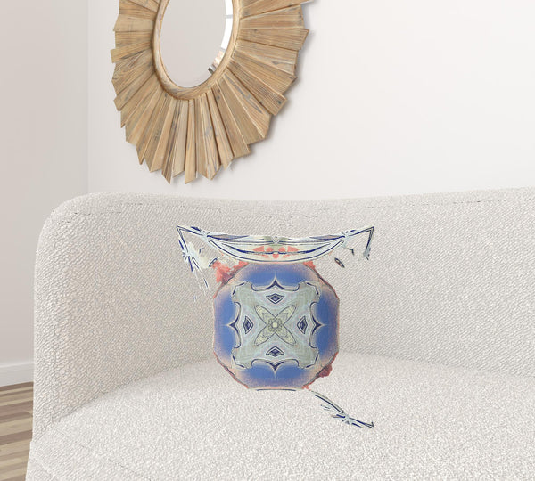 Homeroots 20"X20" Cream Peach Evening Blue Zippered Suede Geometric Throw Pillow   417870