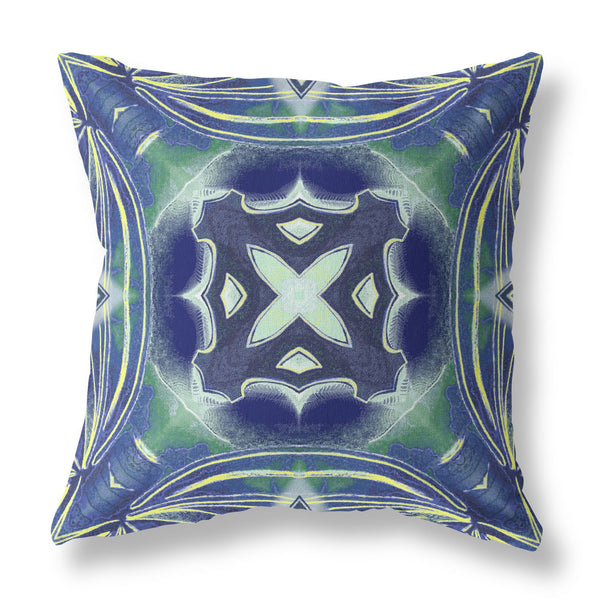 Homeroots 20"X20" Evening Blue Green Zippered Suede Geometric Throw Pillow   417873