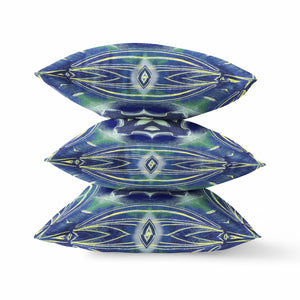 Homeroots 20"X20" Evening Blue Green Zippered Suede Geometric Throw Pillow   417873