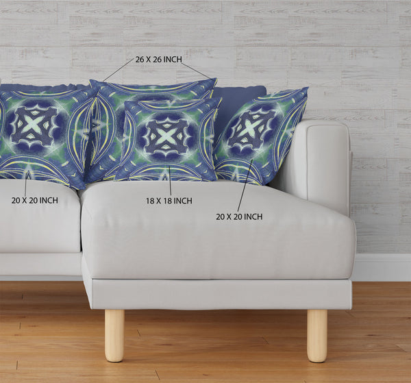 Homeroots 20"X20" Evening Blue Green Zippered Suede Geometric Throw Pillow   417873