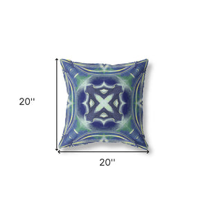Homeroots 20"X20" Evening Blue Green Zippered Suede Geometric Throw Pillow   417873
