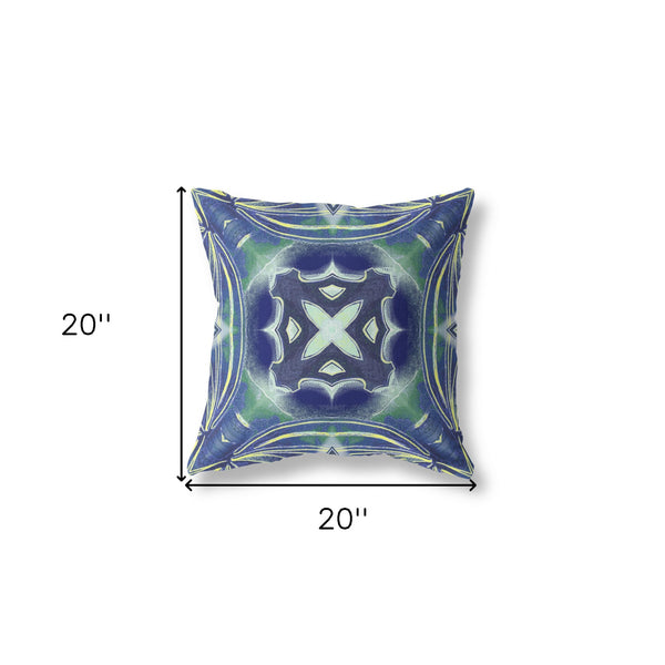 Homeroots 20"X20" Evening Blue Green Zippered Suede Geometric Throw Pillow   417873