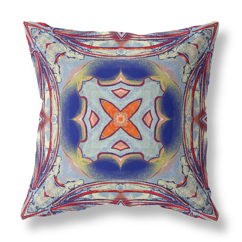 Homeroots 20"X20" Gray Red Orange Midnight Blue Zippered Suede Geometric Throw Pillow   417876