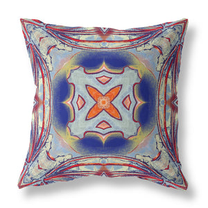 Homeroots 20"X20" Gray Red Orange Midnight Blue Zippered Suede Geometric Throw Pillow   417876
