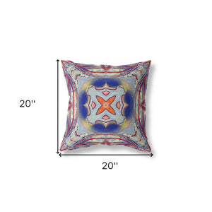 Homeroots 20"X20" Gray Red Orange Midnight Blue Zippered Suede Geometric Throw Pillow   417876