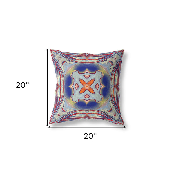 Homeroots 20"X20" Gray Red Orange Midnight Blue Zippered Suede Geometric Throw Pillow   417876