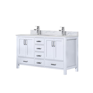 English Elm White Double Bath Vanity 60in W x 22in D with Carrara Marble Top, Chrome Faucet, Soft-Close Storage Durable B2731P259071