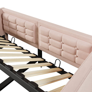 English Elm Upholstered Twin Daybed with Hydraulic Storage, Velvet Tufted Sofa Back, USB & Type-C Charging Port Pink N736P303402P