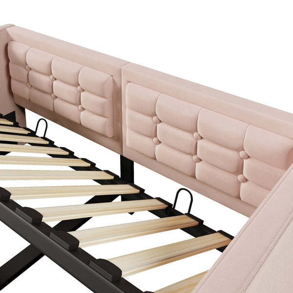 English Elm Upholstered Twin Daybed with Hydraulic Storage, Velvet Tufted Sofa Back, USB & Type-C Charging Port Pink N736P303402P