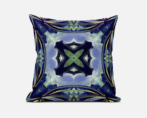 Homeroots 20" X 20" Peacock Blue Light Blue Geometric Suede Zippered Pillow   417918