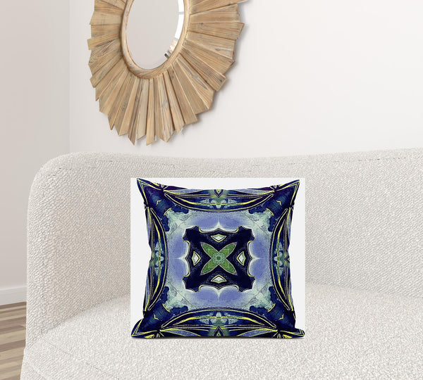 Homeroots 20" X 20" Peacock Blue Light Blue Geometric Suede Zippered Pillow   417918