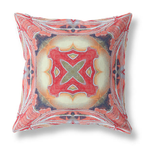Homeroots 20" X 20" Red And Pink Geometric Suede Zippered Pillow   417921