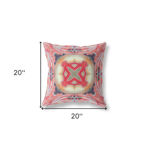 Homeroots 20" X 20" Red And Pink Geometric Suede Zippered Pillow   417921