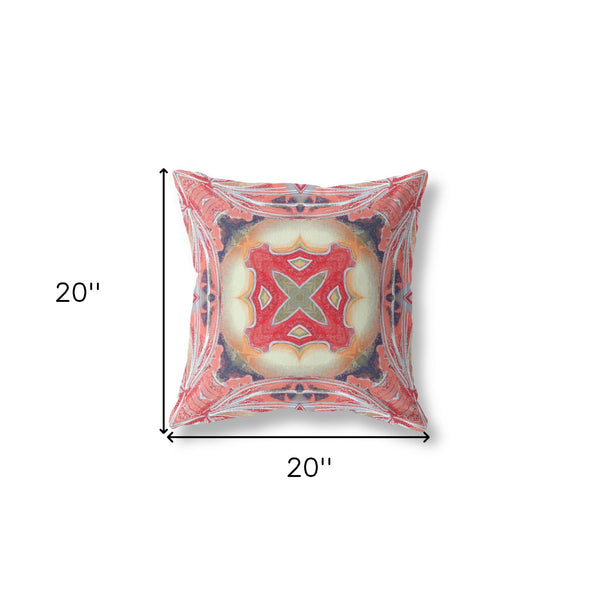 Homeroots 20" X 20" Red And Pink Geometric Suede Zippered Pillow   417921