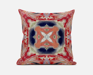 Homeroots 20" X 20" Red And Indigo Geometric Suede Zippered Pillow   417930