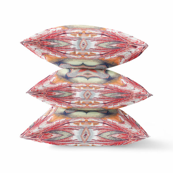 Homeroots 20"X20" Rustic Red Orange Zippered Suede Geometric Throw Pillow   417933