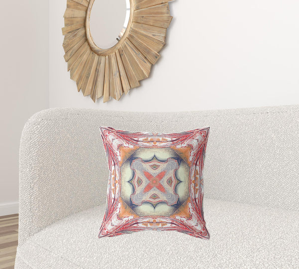 Homeroots 20"X20" Rustic Red Orange Zippered Suede Geometric Throw Pillow   417933
