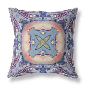 Homeroots 20" X 20" Sky Blue And Peach Geometric Suede Zippered Pillow   417939