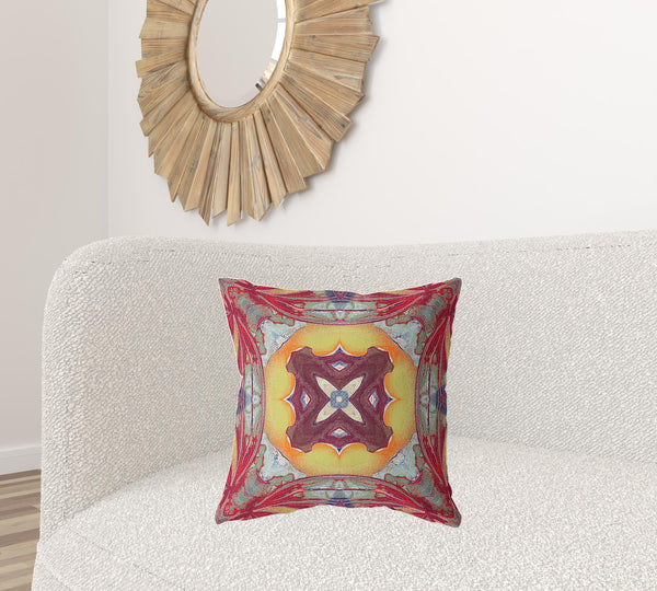 Homeroots 20"X20" Yellow Red Magenta Green Zippered Suede Geometric Throw Pillow   417942