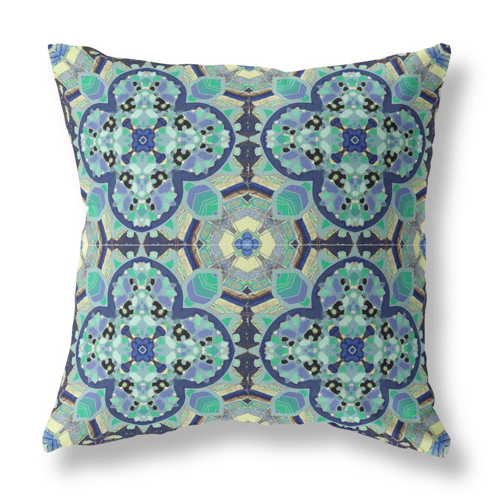 Homeroots 20"X20" Aquamarine Microsuede Quatrefoil Zippered Pillow   417945