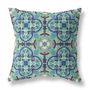 Homeroots 20"X20" Aquamarine Microsuede Quatrefoil Zippered Pillow   417945