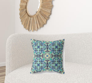 Homeroots 20"X20" Aquamarine Microsuede Quatrefoil Zippered Pillow   417945