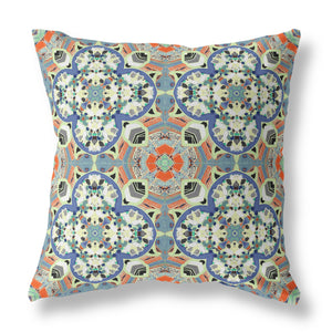 Homeroots 20"X20" Blue And Orange Microsuede Quatrefoil Zippered Pillow   417948