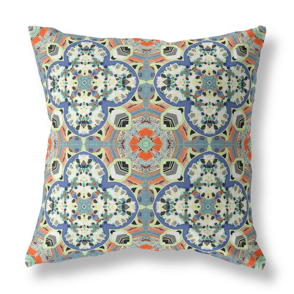 Homeroots 20"X20" Blue And Orange Microsuede Quatrefoil Zippered Pillow   417948