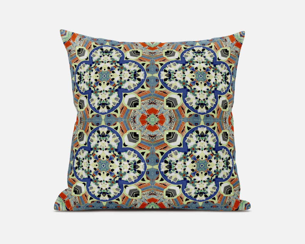 Homeroots 20"X20" Blue And Orange Microsuede Quatrefoil Zippered Pillow   417948