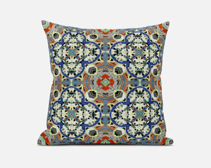 Homeroots 20"X20" Blue And Orange Microsuede Quatrefoil Zippered Pillow   417948