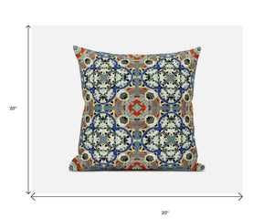 Homeroots 20"X20" Blue And Orange Microsuede Quatrefoil Zippered Pillow   417948