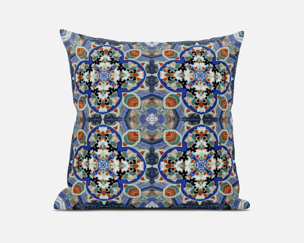 Homeroots 20"X20" Blue And Orange Microsuede Quatrefoil Zippered Pillow   417951