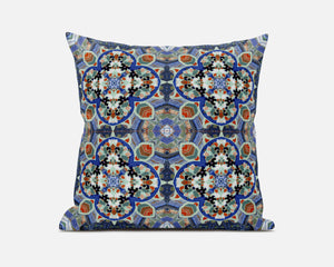 Homeroots 20"X20" Blue And Orange Microsuede Quatrefoil Zippered Pillow   417951