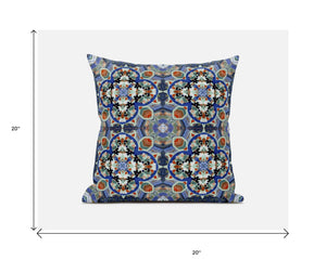 Homeroots 20"X20" Blue And Orange Microsuede Quatrefoil Zippered Pillow   417951