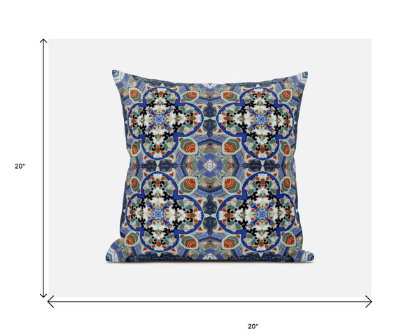 Homeroots 20"X20" Blue And Orange Microsuede Quatrefoil Zippered Pillow   417951