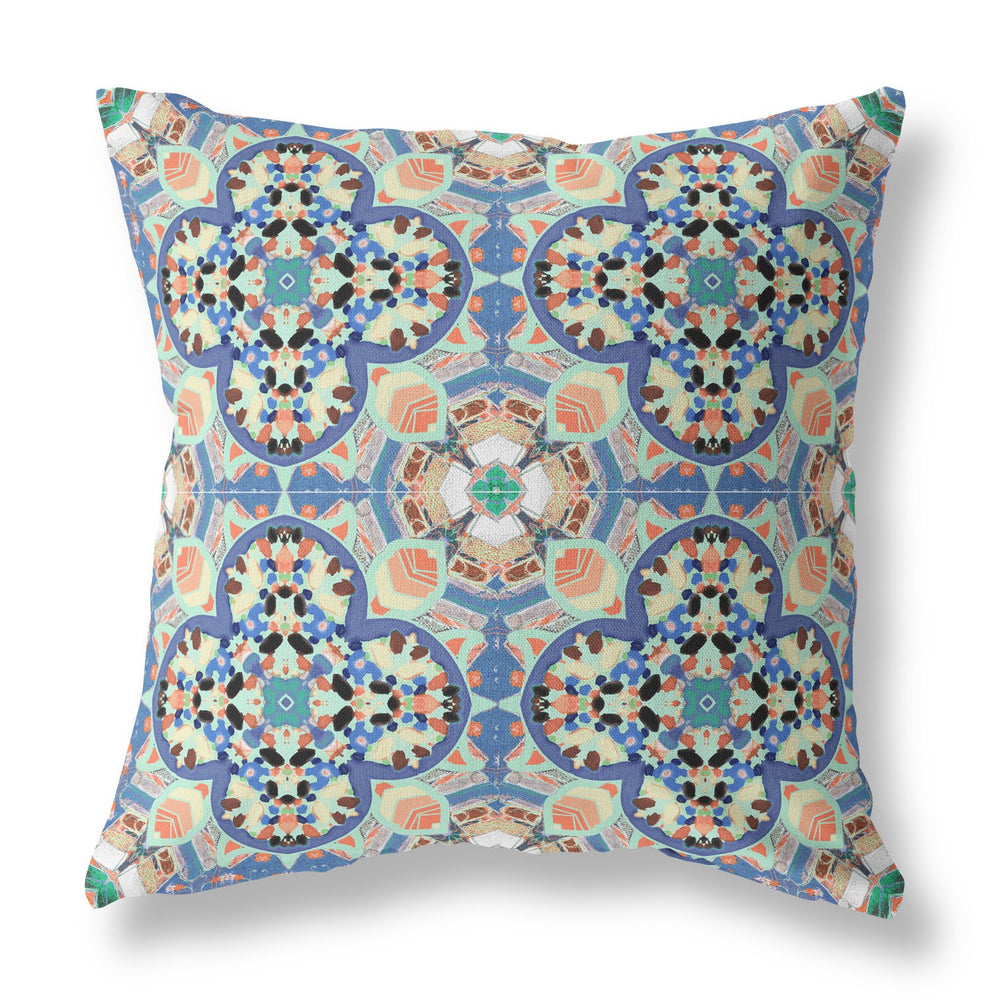Homeroots 20"X20" Blue And Purple Microsuede Quatrefoil Zippered Pillow   417954