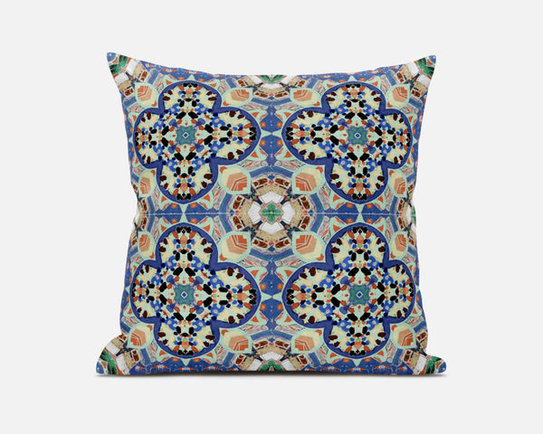 Homeroots 20"X20" Blue And Purple Microsuede Quatrefoil Zippered Pillow   417954