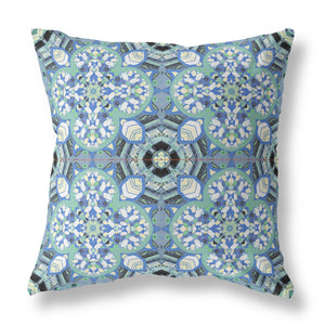 Homeroots 20"X20" Blue And Green Microsuede Quatrefoil Zippered Pillow   417957