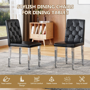 English Elm 4-pack black PU dining chairs with ergonomic buckle backrest, high-density sponge seats, sleek silver legs — low-key luxury, easy-assemble comfort W1512P410684
