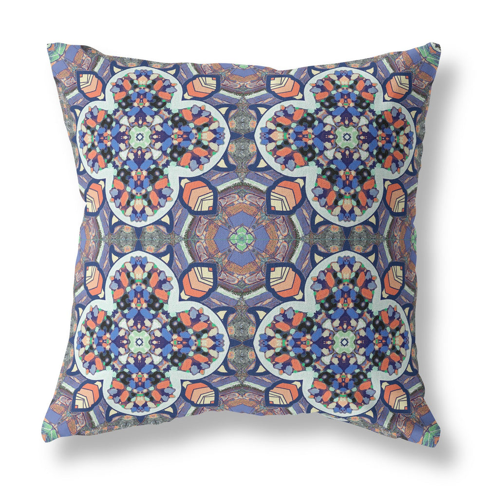 Homeroots 20"X20" Blue And Orange Microsuede Quatrefoil Zippered Pillow   417960