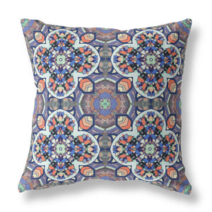 Homeroots 20"X20" Blue And Orange Microsuede Quatrefoil Zippered Pillow   417960