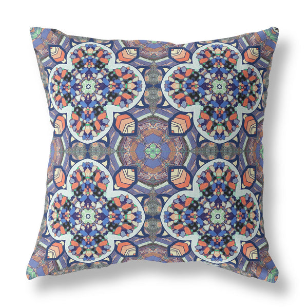 Homeroots 20"X20" Blue And Orange Microsuede Quatrefoil Zippered Pillow   417960